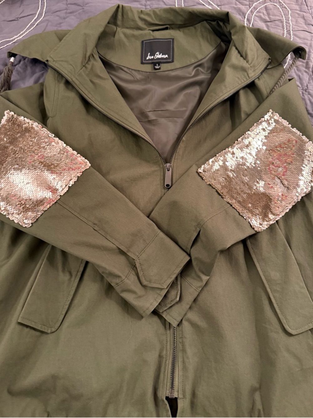 Sam Edelman Womens Olive Green Hooded Utility Jacket Size Small